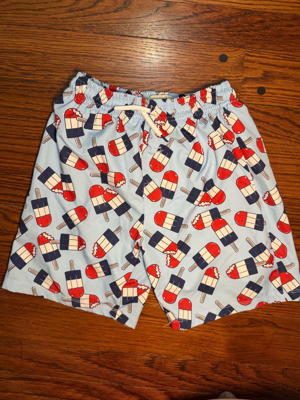 Kids Red White & Blue Popsicle 4th July Drawstring Swim Trunks - Swim Shorts